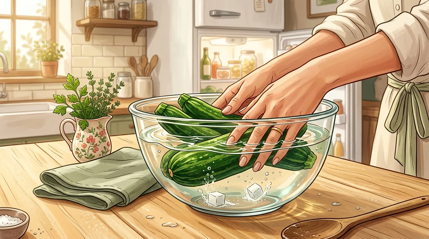 Mains lavant des concombres verts dans un bol d'eau