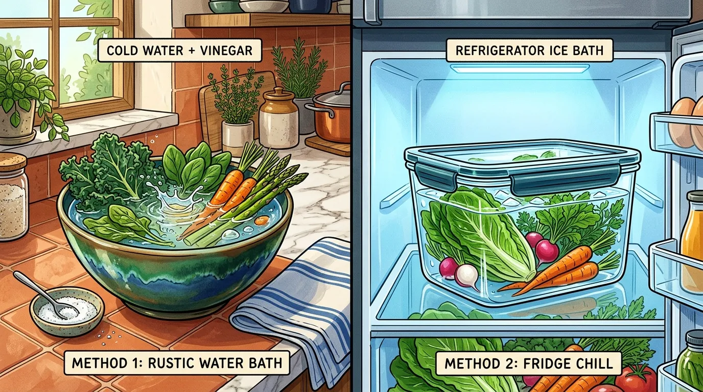 Comparaison : bain d'eau froide versus réfrigérateur pour légumes frais
