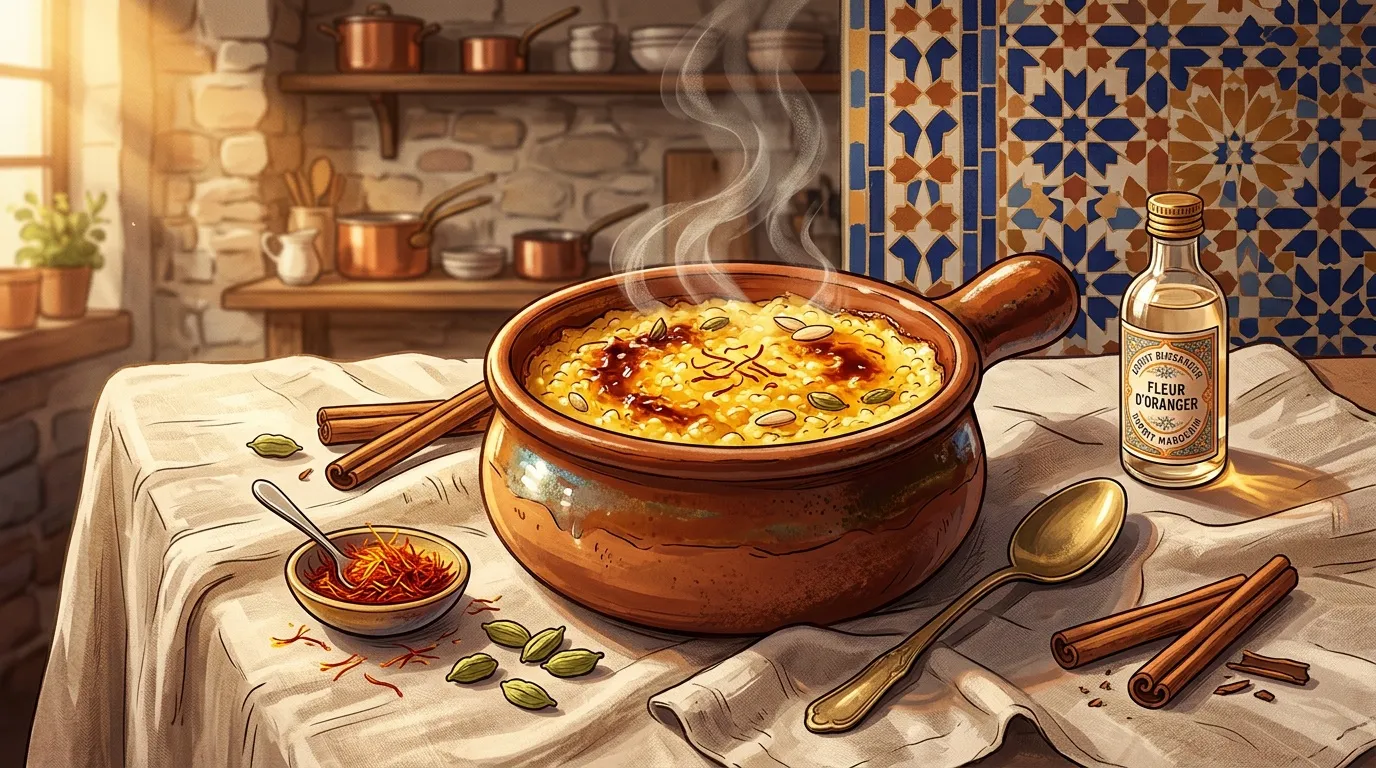 Dessert traditionnel dans cuisine méditerranéenne avec épices et fleur d'oranger
